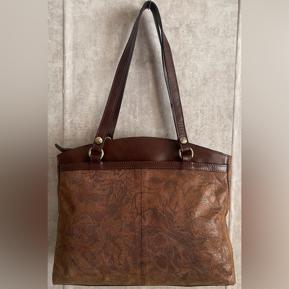 Patricia Nash Poppy Tote Peruvian Tooling Nappa Etched Floral Brown Shoulder Bag